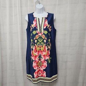 New York & Co Blue Pink Floral Sleeveless Sheath Dress Summer Office Retro L
